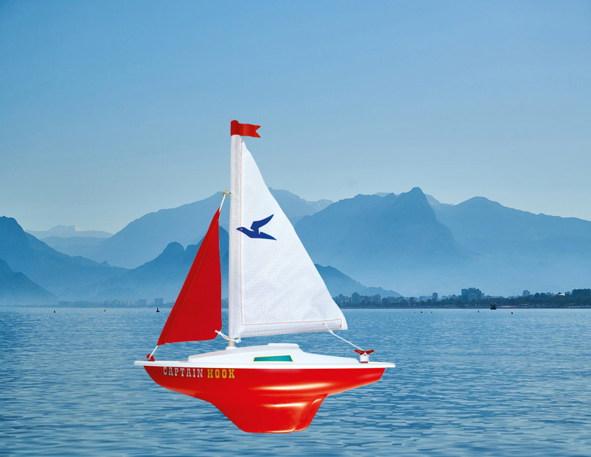 Bateau Jouet Avec Capitaine - 31 Cm - Bleu Et Blanc - Pour Enfants Et Collection